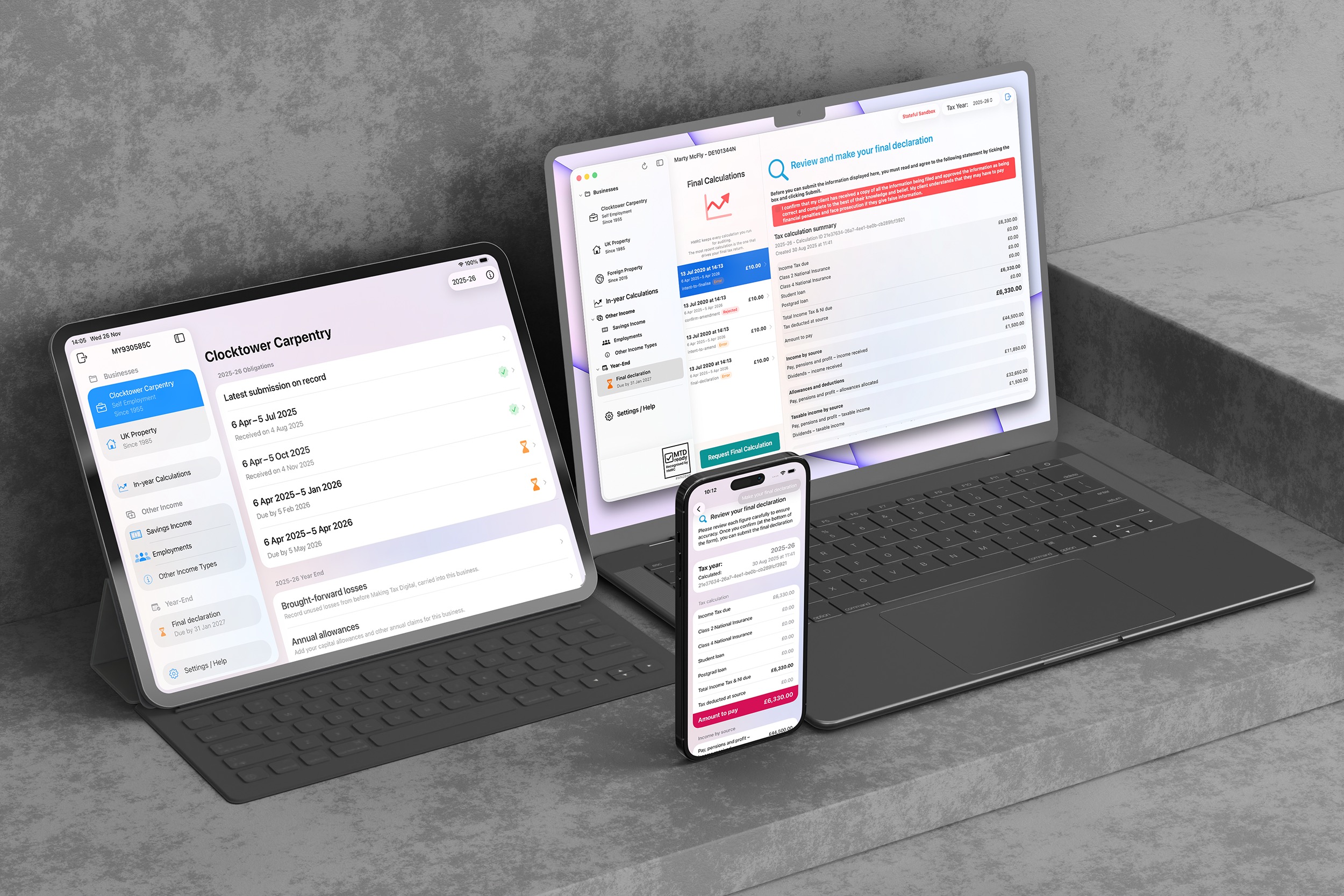 ITSA MTD app running on MacBook, iPad and iPhone